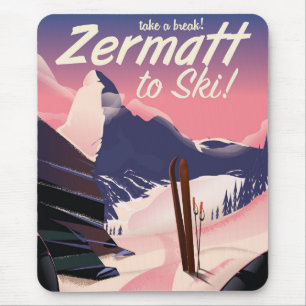 Ski Zermatt retro vacation poster Mouse Pad