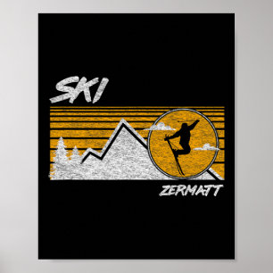 Ski Zermatt Switzerland Retro Skiing Tee Poster