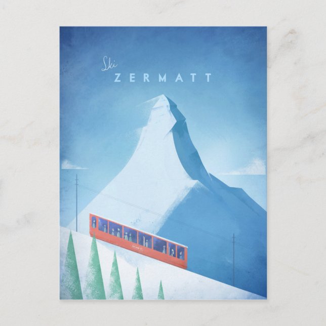 Ski Zermatt Vintage Travel Poster - Art Postcard (Front)