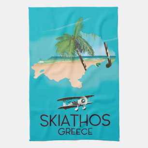 Skiathos Greece travel poster Kitchen Towel