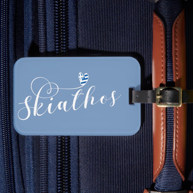 Skiathos With Greek Flag Design Luggage Tag (Front Insitu 4)