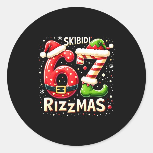 Skibidi 67 Rizzmas Christmas Meme Funny Elf Santa  Classic Round Sticker (Front)