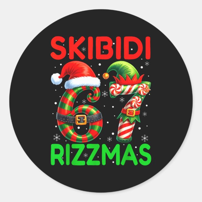 Skibidi 67 Rizzmas Funny Six Seven Meme Christmas  Classic Round Sticker (Front)