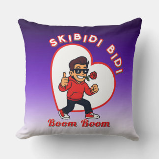 Skibidi Bidi Boom Boom Valentine Meme - Cartoon Throw Pillow