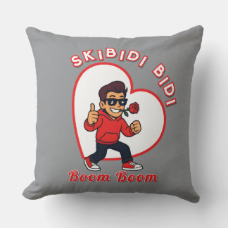 Skibidi Bidi Boom Boom Valentine Meme - Cartoon Throw Pillow