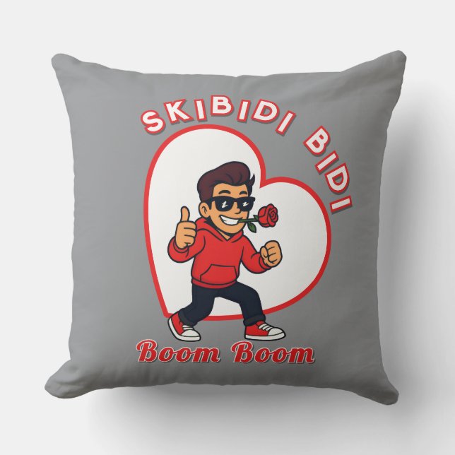 Skibidi Bidi Boom Boom Valentine Meme - Cartoon Throw Pillow (Front)