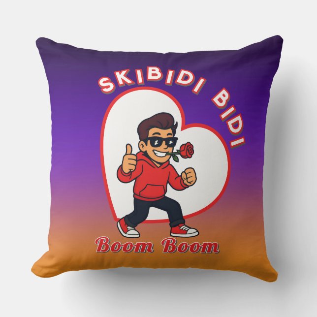 Skibidi Bidi Boom Boom Valentine Meme - Cartoon Throw Pillow (Front)