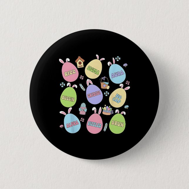 Skibidi Easter Day Egg Hunt Funny No Cap Rizz Meme 2 Inch Round Button (Front)