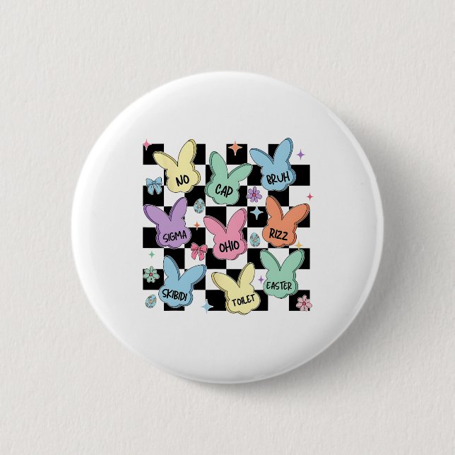 Skibidi Easter Egg Hunt Day Funny No Cap Rizz Meme 2 Inch Round Button (Front)