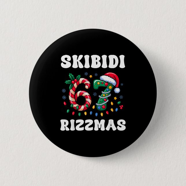 Skibidi Rizzmas 67 Christmas Six Seven Xmas Funny  2 Inch Round Button (Front)