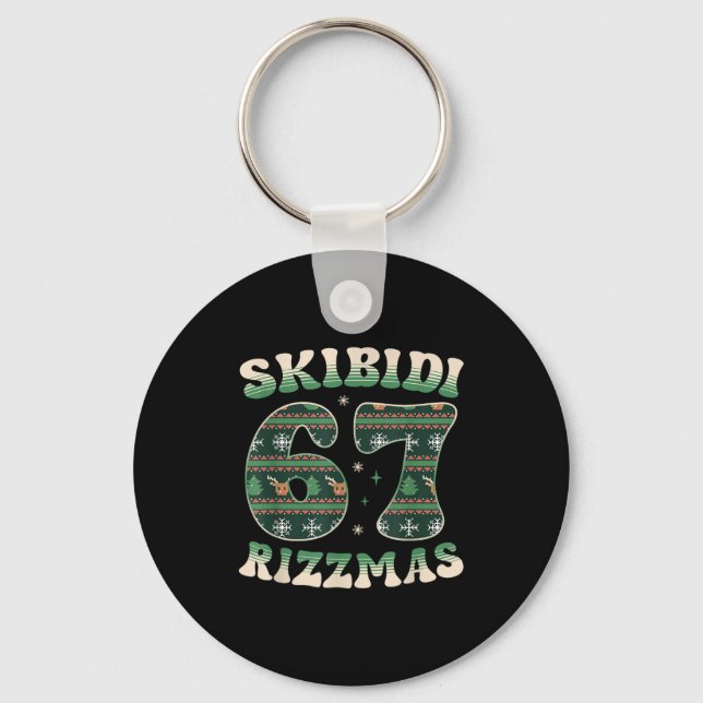 Skibidi Rizzmas 67 Six Seven Meme Ugly Christmas F Keychain (Front)