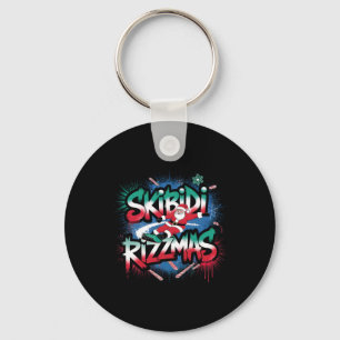 Skibidi Rizzmas Funny Christmas Snowboarding Santa Keychain