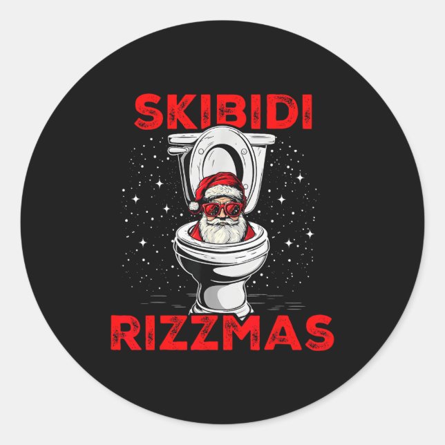 Skibidi Rizzmas Funny Santa Toilet White Elephant  Classic Round Sticker (Front)