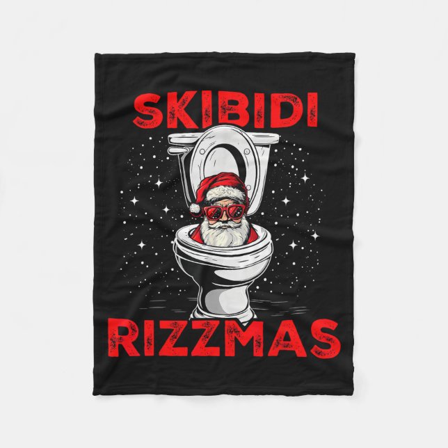Skibidi Rizzmas Funny Santa Toilet White Elephant  Fleece Blanket (Front)