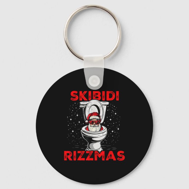 Skibidi Rizzmas Funny Santa Toilet White Elephant  Keychain (Front)