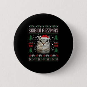 Skibidi Rizzmas Funny Silly Staring Cat Ugly Sweat 2 Inch Round Button