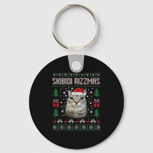 Skibidi Rizzmas Funny Silly Staring Cat Ugly Sweat Keychain