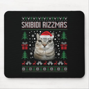 Skibidi Rizzmas Funny Silly Staring Cat Ugly Sweat Mouse Pad