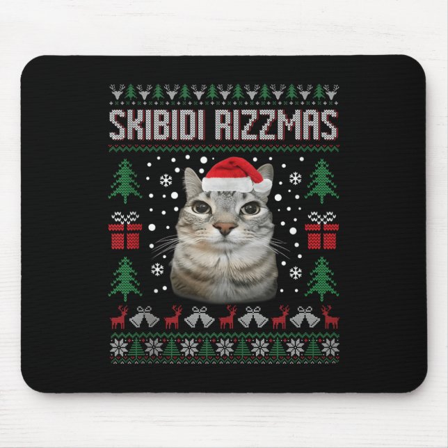 Skibidi Rizzmas Funny Silly Staring Cat Ugly Sweat Mouse Pad (Front)