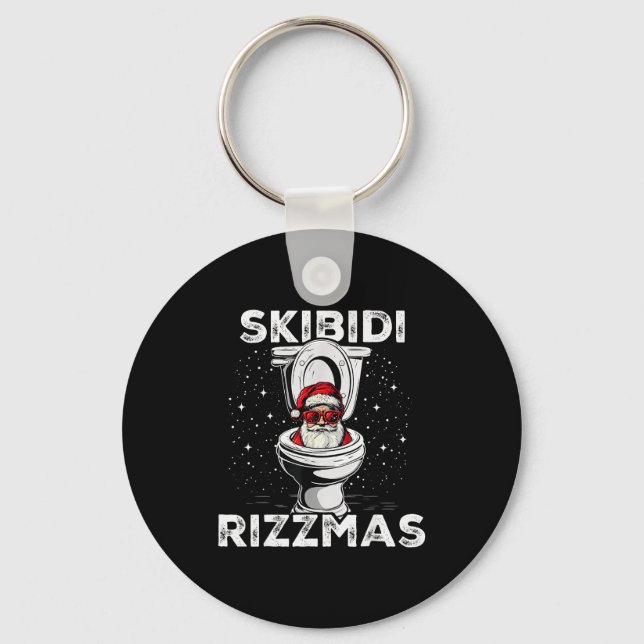 Skibidi Rizzmas Funny Toilet Santa White Elephant  Keychain (Front)