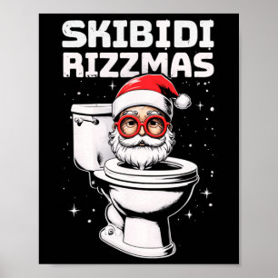 Skibidi Rizzmas Funny Toilet Santa White Elephant Poster