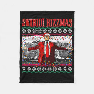 Skibidi Rizzmas Funny Trump Santa Christmas Fleece Blanket
