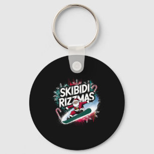 Skibidi Rizzmas Snowboarding Santa Funny Christmas Keychain