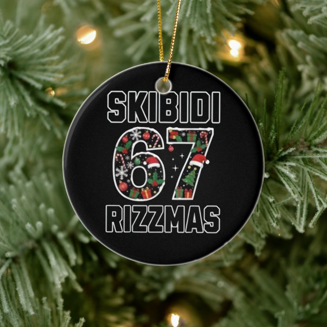 Skibidi Six Seven Rizzmas Funny Christmas 2025 Mem Ceramic Ornament (Tree)