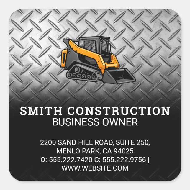Skid Steer | Construction | Steel Square Sticker (Front)