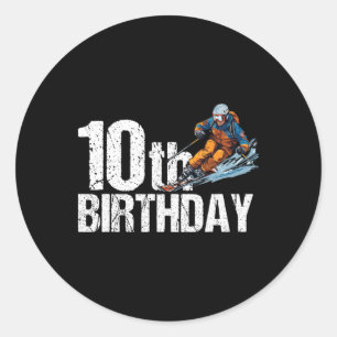 Skier 10th Birthday Ski Boy Girl 10th Birthday Ski Classic Round Sticker