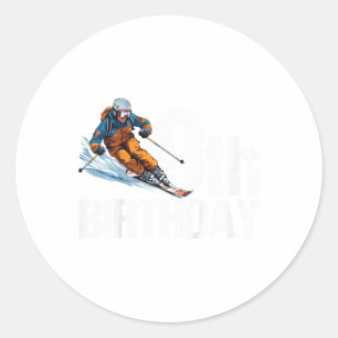 Skier 9th Birthday Ski Boy Girl 9th Birthday Skiin Classic Round Sticker