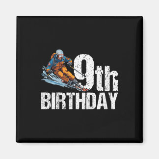 Skier 9th Birthday Ski Boy Girl 9th Birthday Skiin Magnet