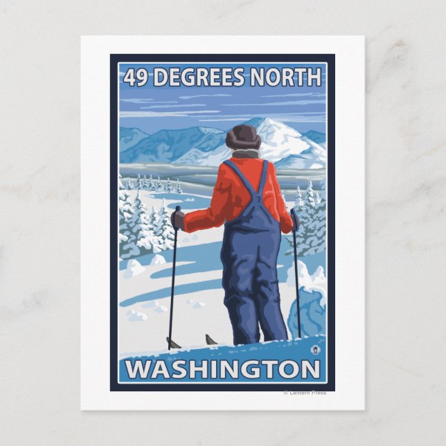 Skier Admiring - 49 Degrees North, Washington Postcard (Front)