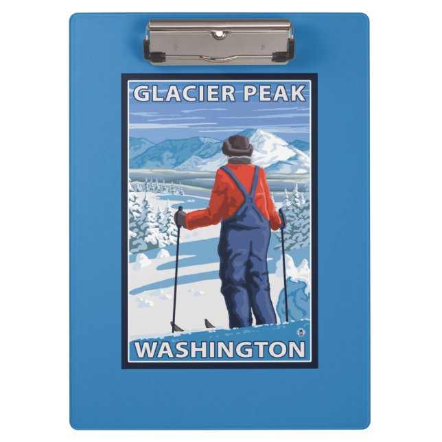 Skier Admiring - Glacier Peak, Washington Clipboard (Front)