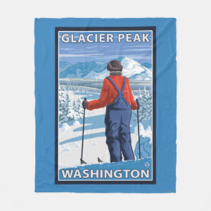 Skier Admiring - Glacier Peak, Washington Fleece Blanket
