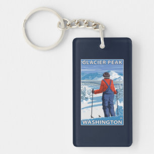 Skier Admiring - Glacier Peak, Washington Keychain