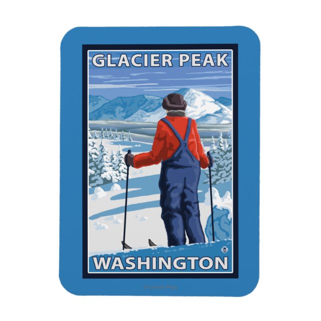Skier Admiring - Glacier Peak, Washington Magnet (Vertical)