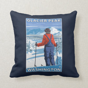 Skier Admiring - Glacier Peak, Washington Throw Pillow