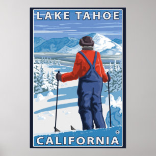 Skier Admiring - Lake Tahoe, California Poster