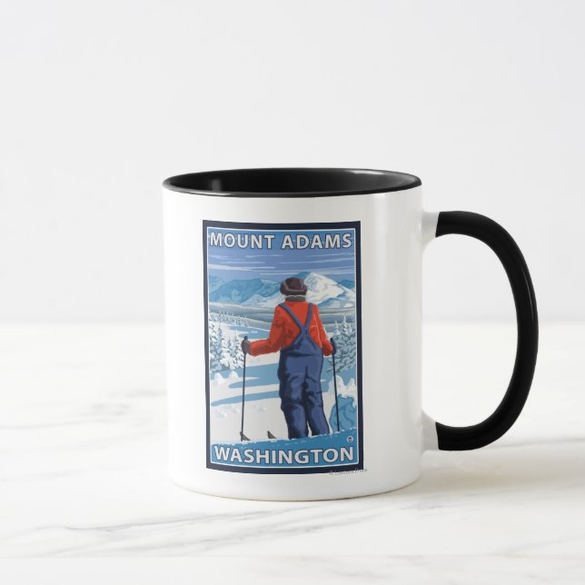 Skier Admiring - Mount Adams, Washington Mug (Right)