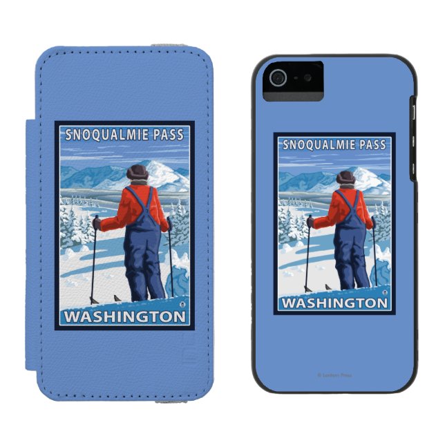 Skier Admiring - Snoqualmie Pass, Washington Incipio iPhone Wallet Case (Side by Side)