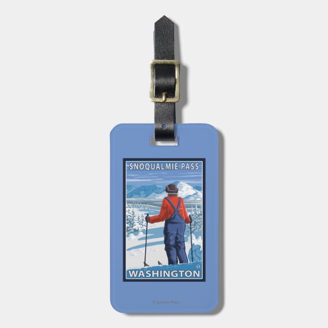 Skier Admiring - Snoqualmie Pass, Washington Luggage Tag (Front Vertical)