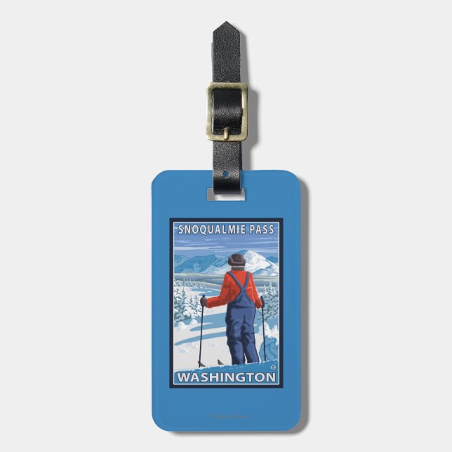 Skier Admiring - Snoqualmie Pass, Washington Luggage Tag (Front Vertical)