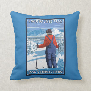 Skier Admiring - Snoqualmie Pass, Washington Throw Pillow