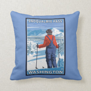Skier Admiring - Snoqualmie Pass, Washington Throw Pillow