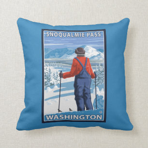 Skier Admiring - Snoqualmie Pass, Washington Throw Pillow