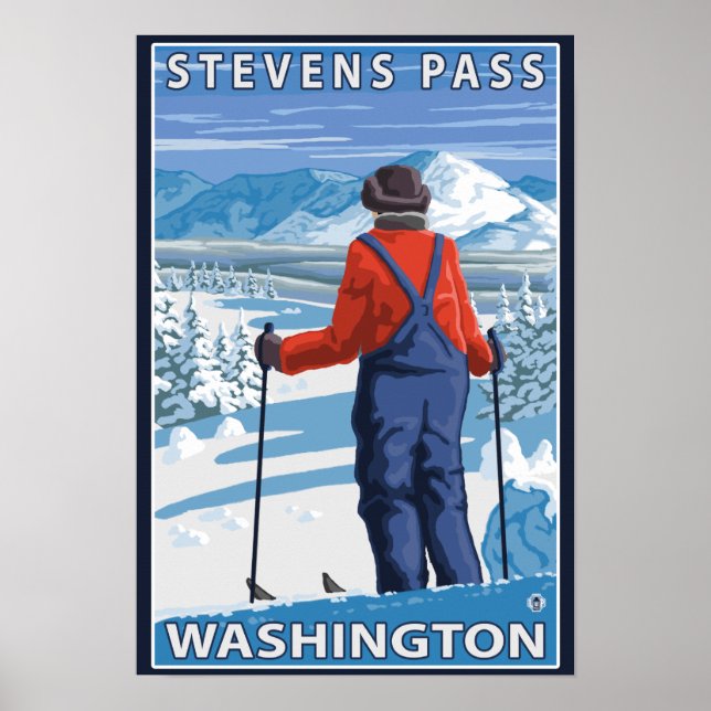 Skier Admiring - Stevens Pass, Washington Poster (Front)