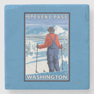Skier Admiring - Stevens Pass, Washington Stone Coaster