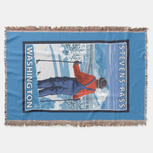 Skier Admiring - Stevens Pass, Washington Throw Blanket