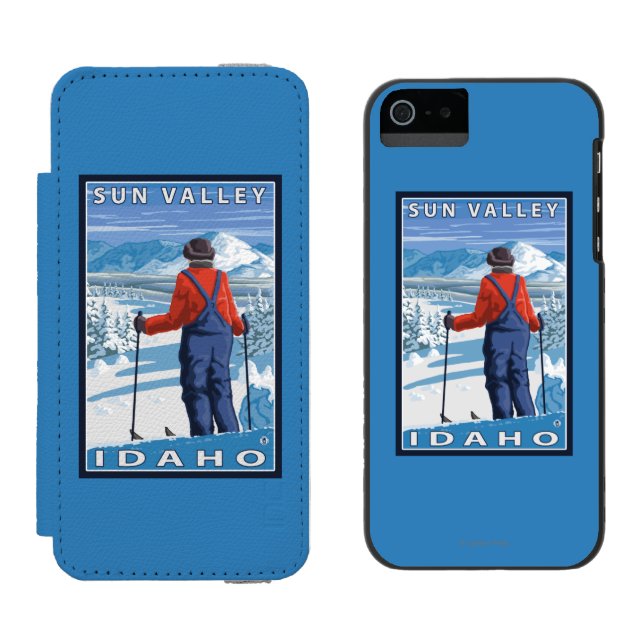 Skier Admiring - Sun Valley, Idaho Incipio iPhone Wallet Case (Side by Side)